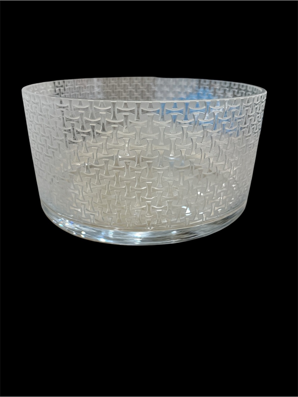 Designer Etched Clear Glass Bowl. Artist signed.